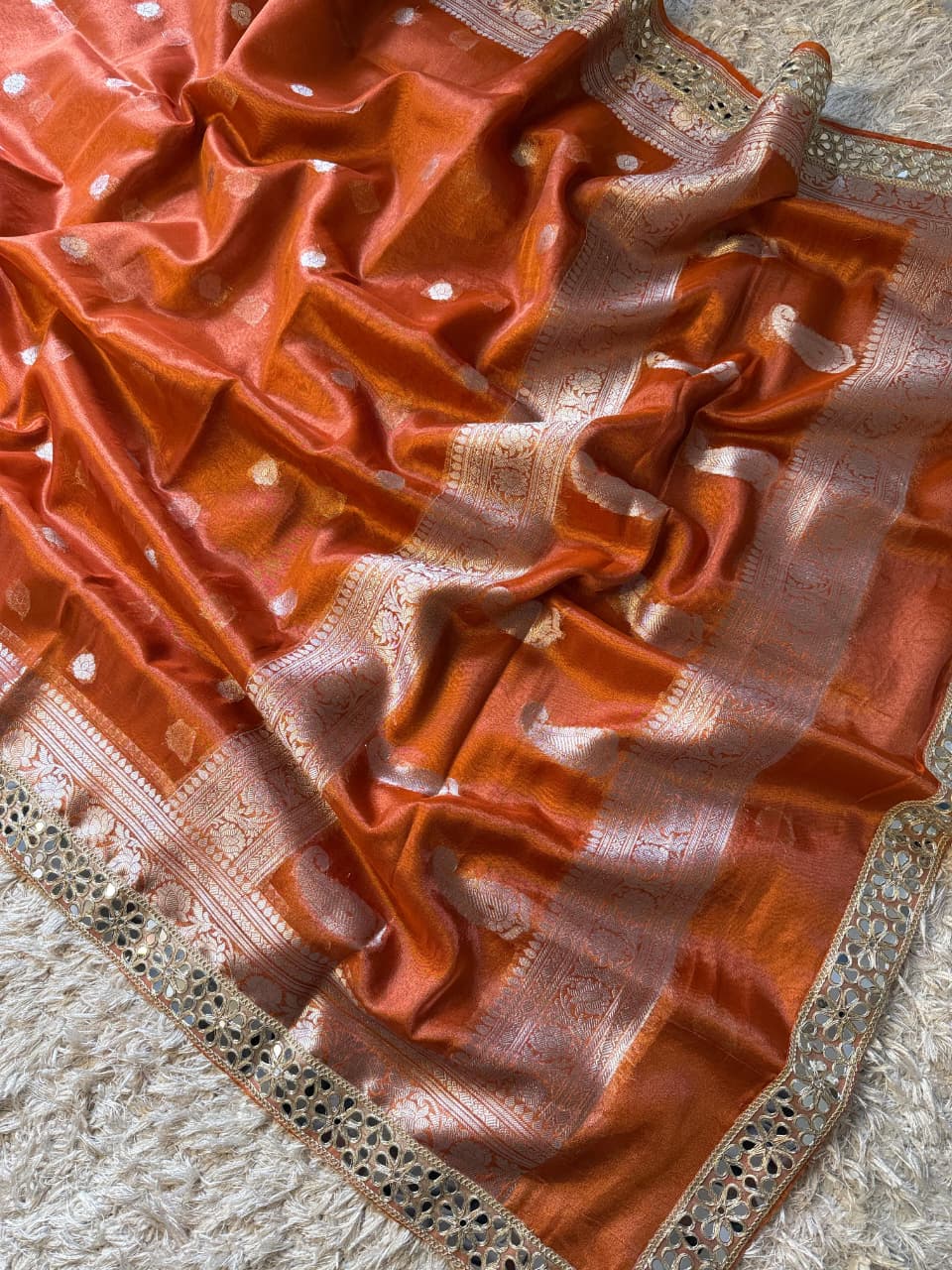 Banarasi Glass tissue silk saree with  lace work