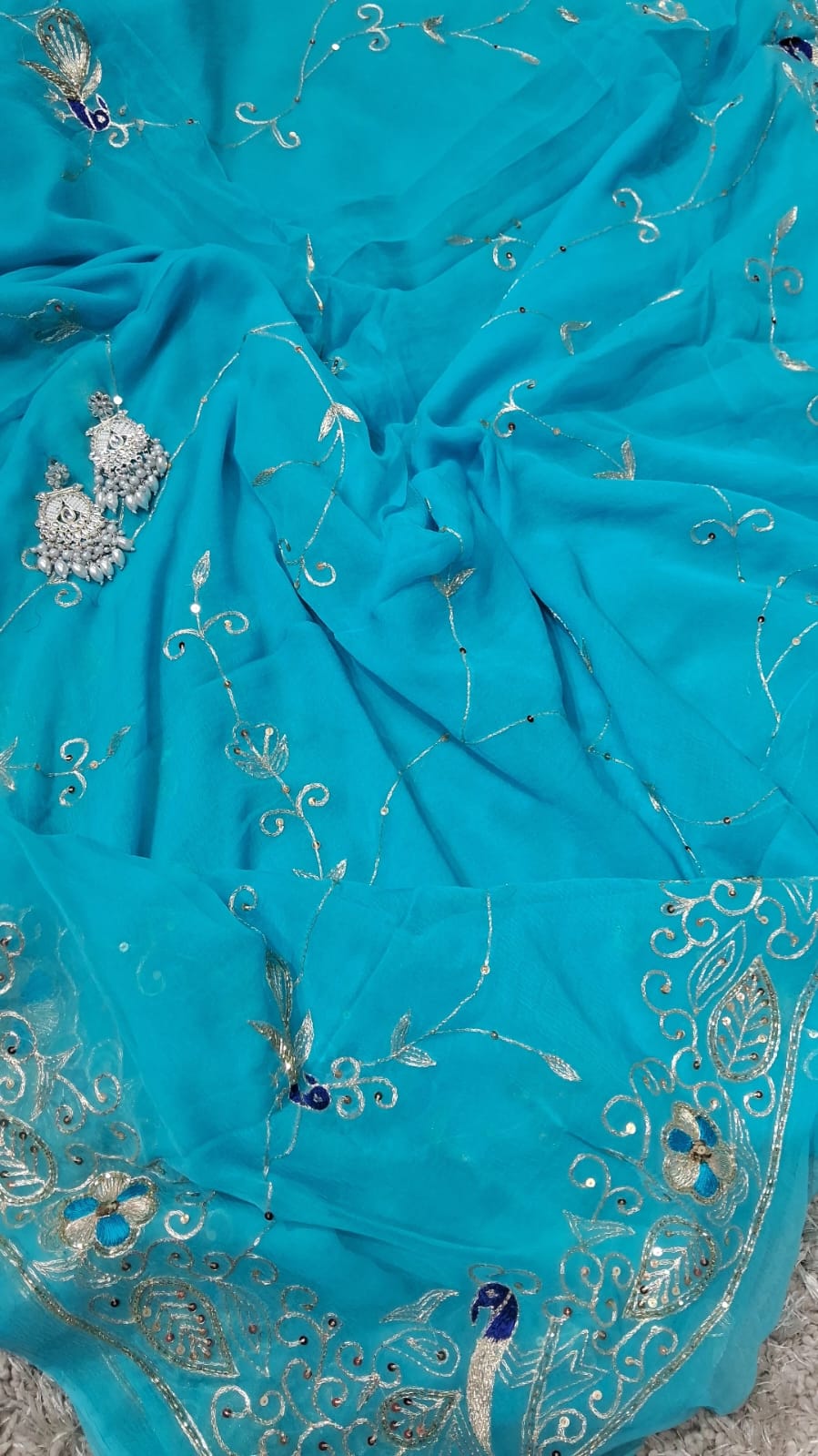 Pure Jaipuri Chiffon Jaal Work Saree With Beautiful Rajputi look and Running Blouse