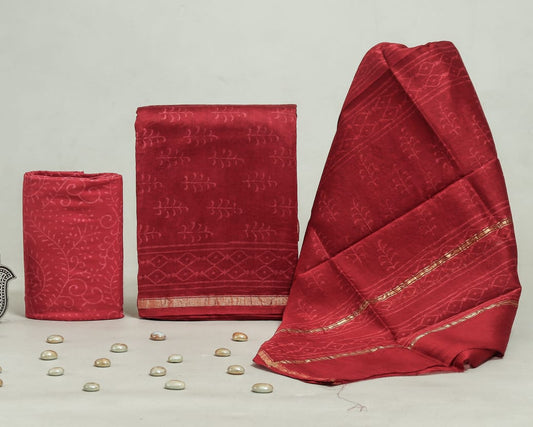 Hand Block Print Chanderi Silk Unstitched Suit