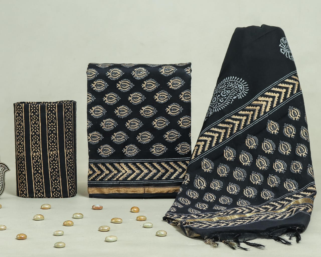 Hand Block Print Chanderi Silk Unstitched Suit