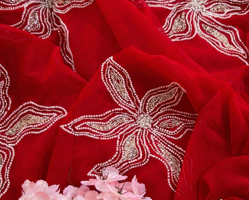 Beautiful Pure Jaipuri Chiffon  big Bird motif work Saree with blouse
