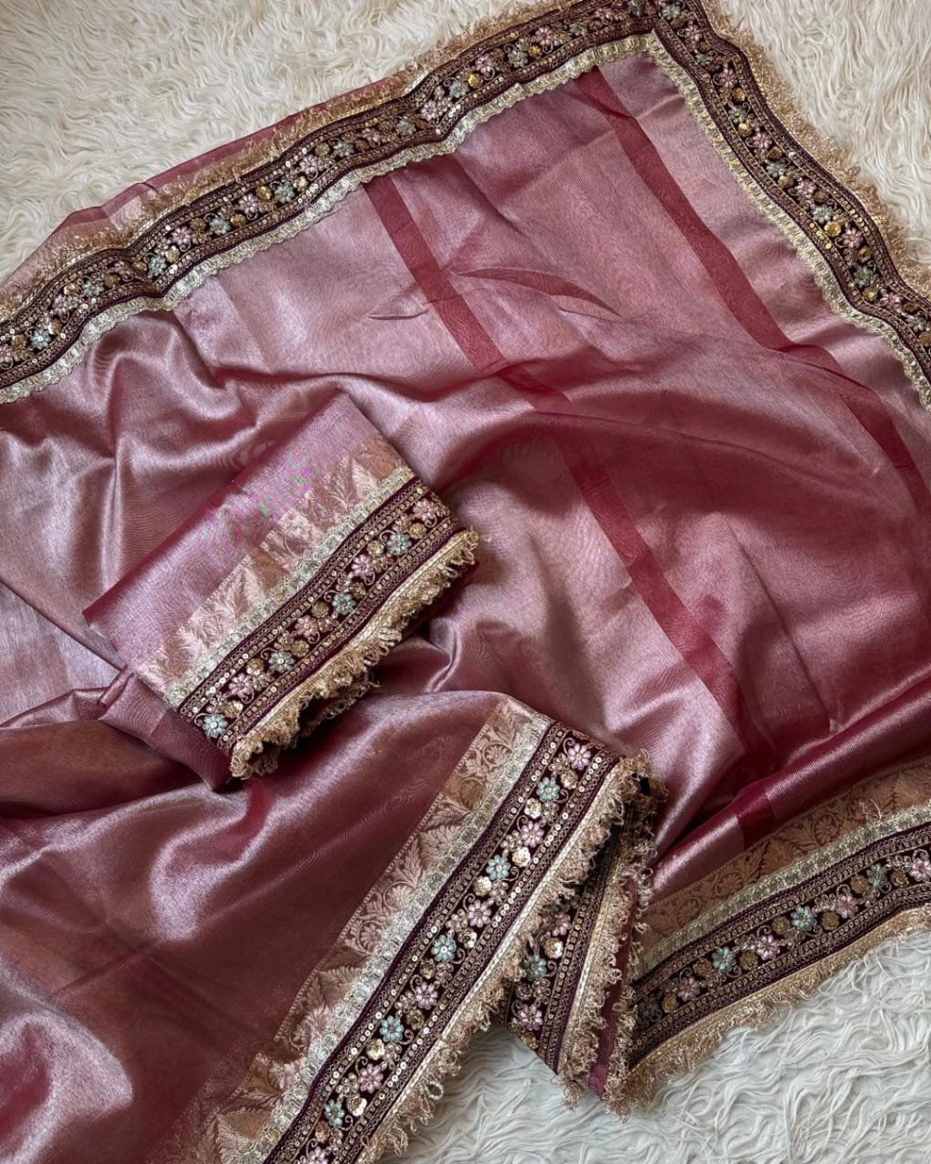 Banarasi Tissue Silk Saree With lace work border