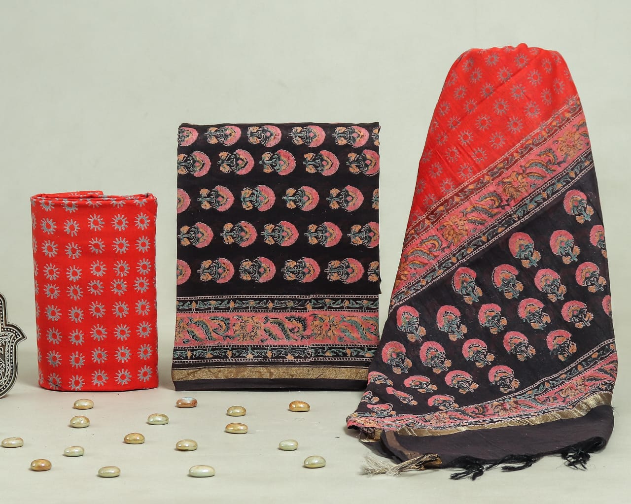 Hand Block Print Chanderi Silk Unstitched Suit