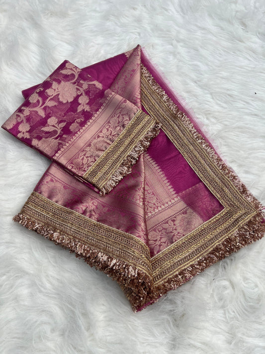 Banarasi Tissue Silk Saree With lace work border