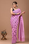 Pure Mulmul Cotton hand block Print Saree with Blouse