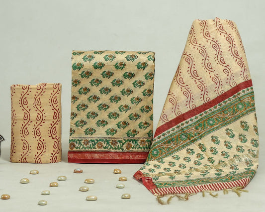 Hand Block Print Chanderi Silk Unstitched Suit