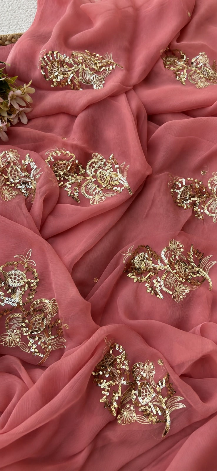 Elegant Pure Diamond Chiffon Party Wear Saree with Blouse