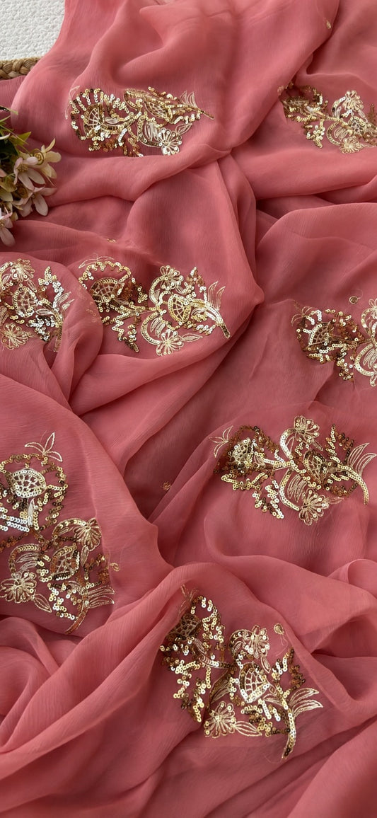 Elegant Pure Diamond Chiffon Party Wear Saree with Blouse