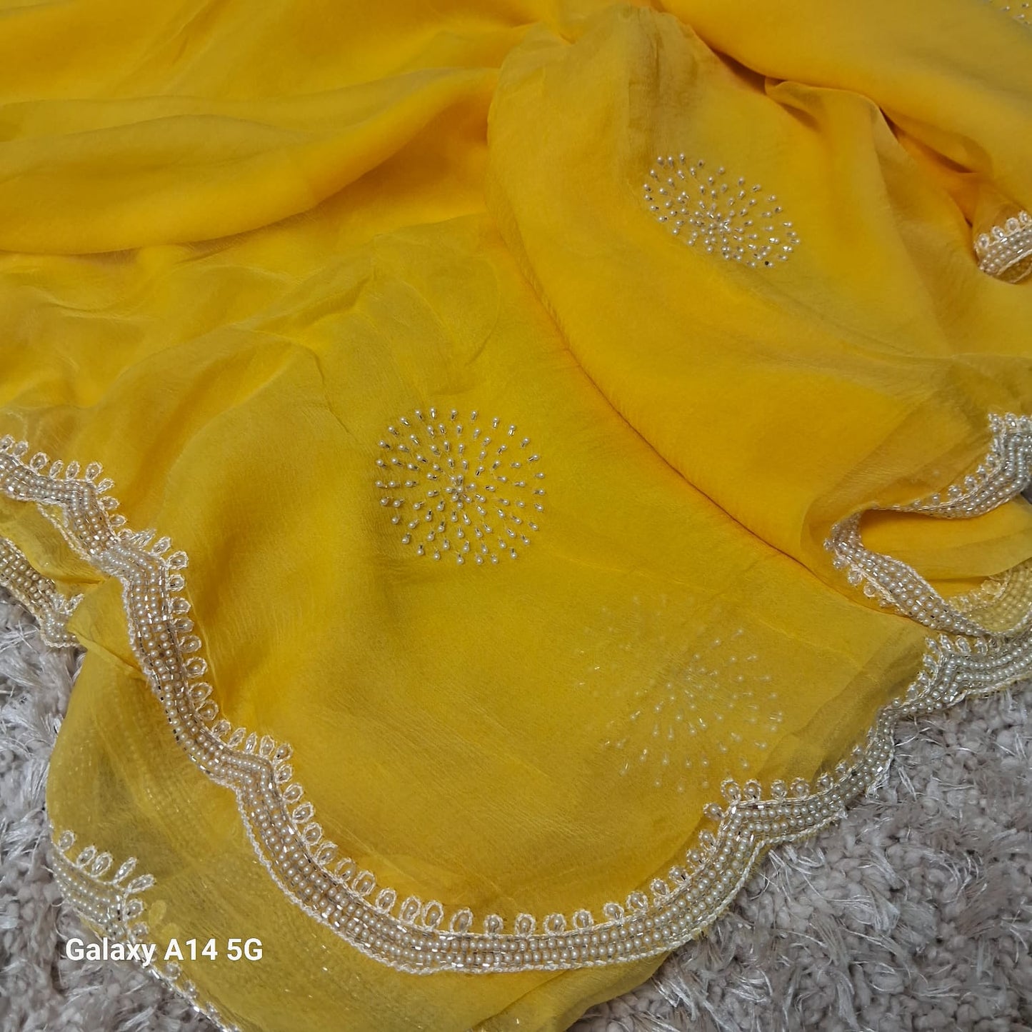 Pure Dimond Chiffon Hand Work Saree With Running Blouse