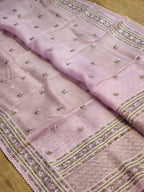Pure Organza Silk Embroidery Border Buti  Saree With Heavy Blouse