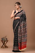 Pure Mulmul Cotton hand block Print Saree with Blouse