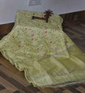 Pure Linen Silk Hand Embroidery Work Saree With Blouse