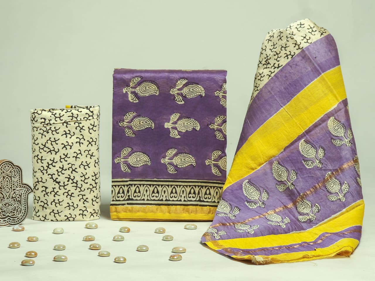 Hand Block Print Chanderi Silk Unstitched Suit