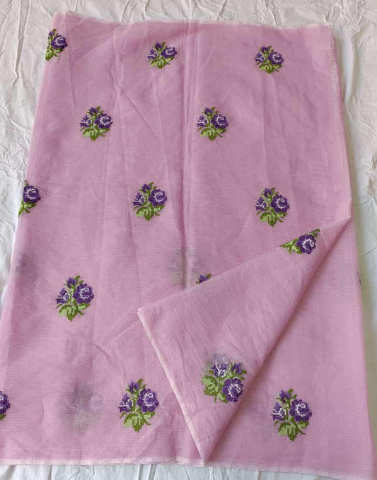 Pure Kota Doria Embroidery Saree with Blouse