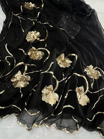 Pure Jaipuri Chiffon Jaal Work Saree With Blouse