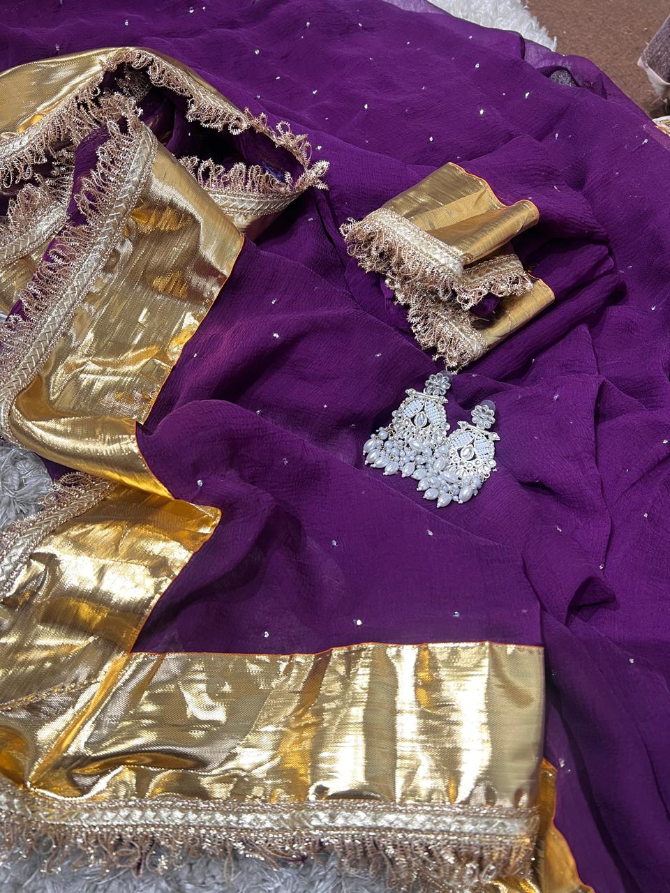 Pure jaipuri chiffon saree with beautiful mukaish work Lappa Border