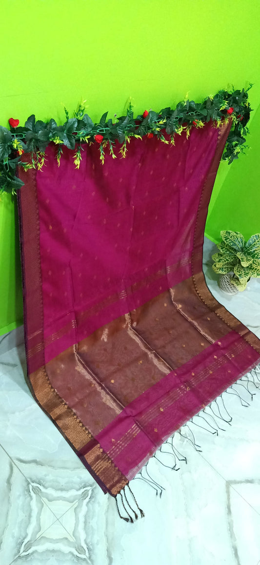 Handloom Maheshwari Cotton Silk Zari Work Saree With Blouse