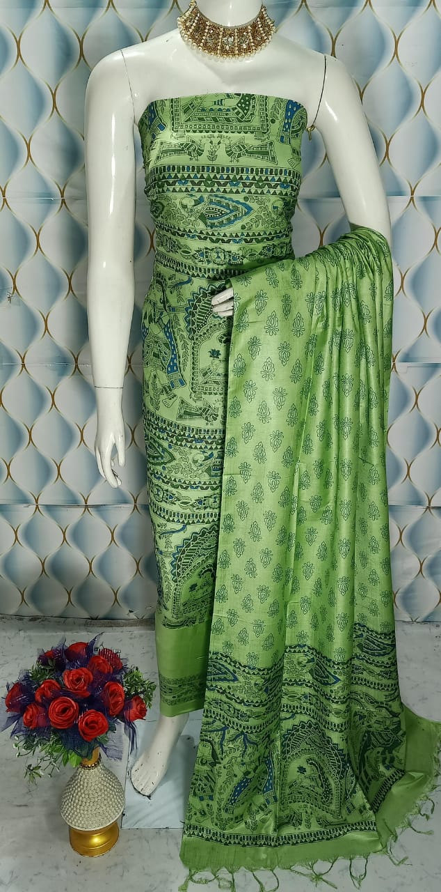 BHAGALPURI   KATAN MADHUBANI PRINT UNSTITCHED SUIT