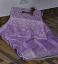Pure Linen Silk Hand Embroidery Work Saree With Blouse