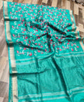 Pure Linen Silk Hand Embroidery Work Saree With Blouse