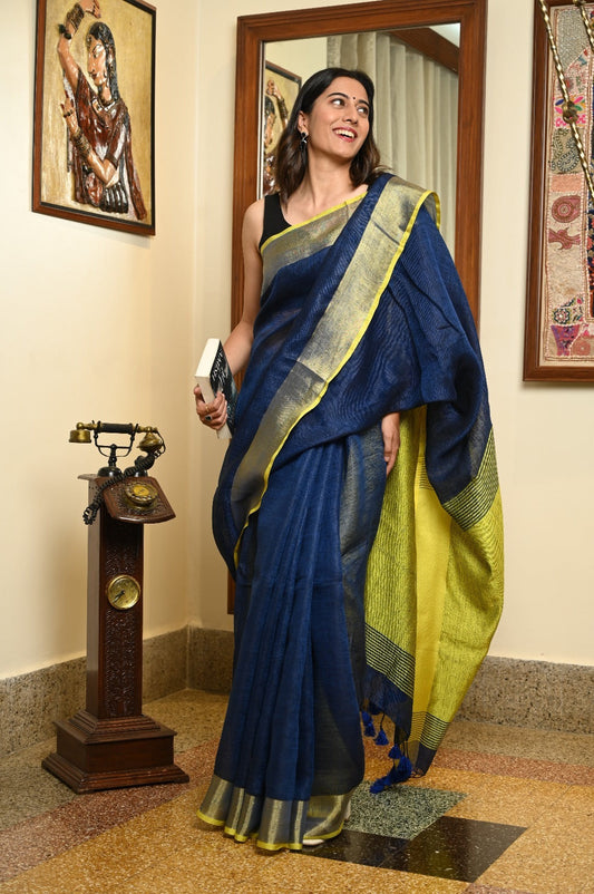 Linen By Linen Saree With Blouse