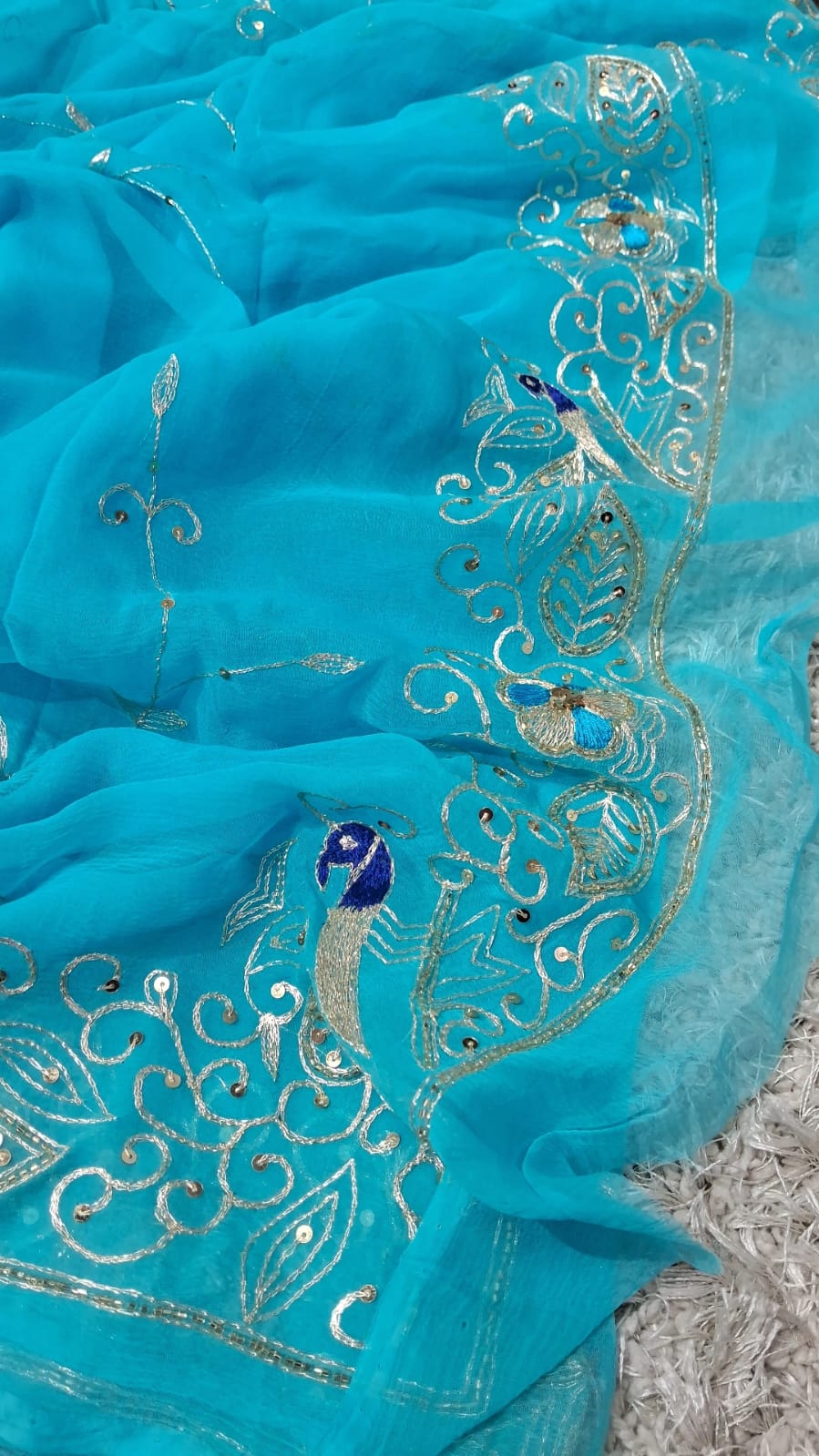 Pure Jaipuri Chiffon Jaal Work Saree With Beautiful Rajputi look and Running Blouse