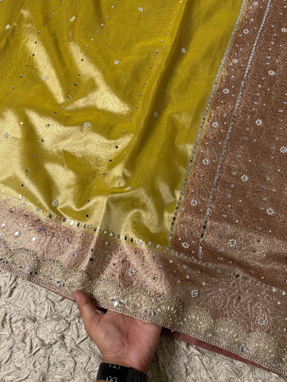 Elegant Tissue Mirror Work Saree with Designer Lace Border