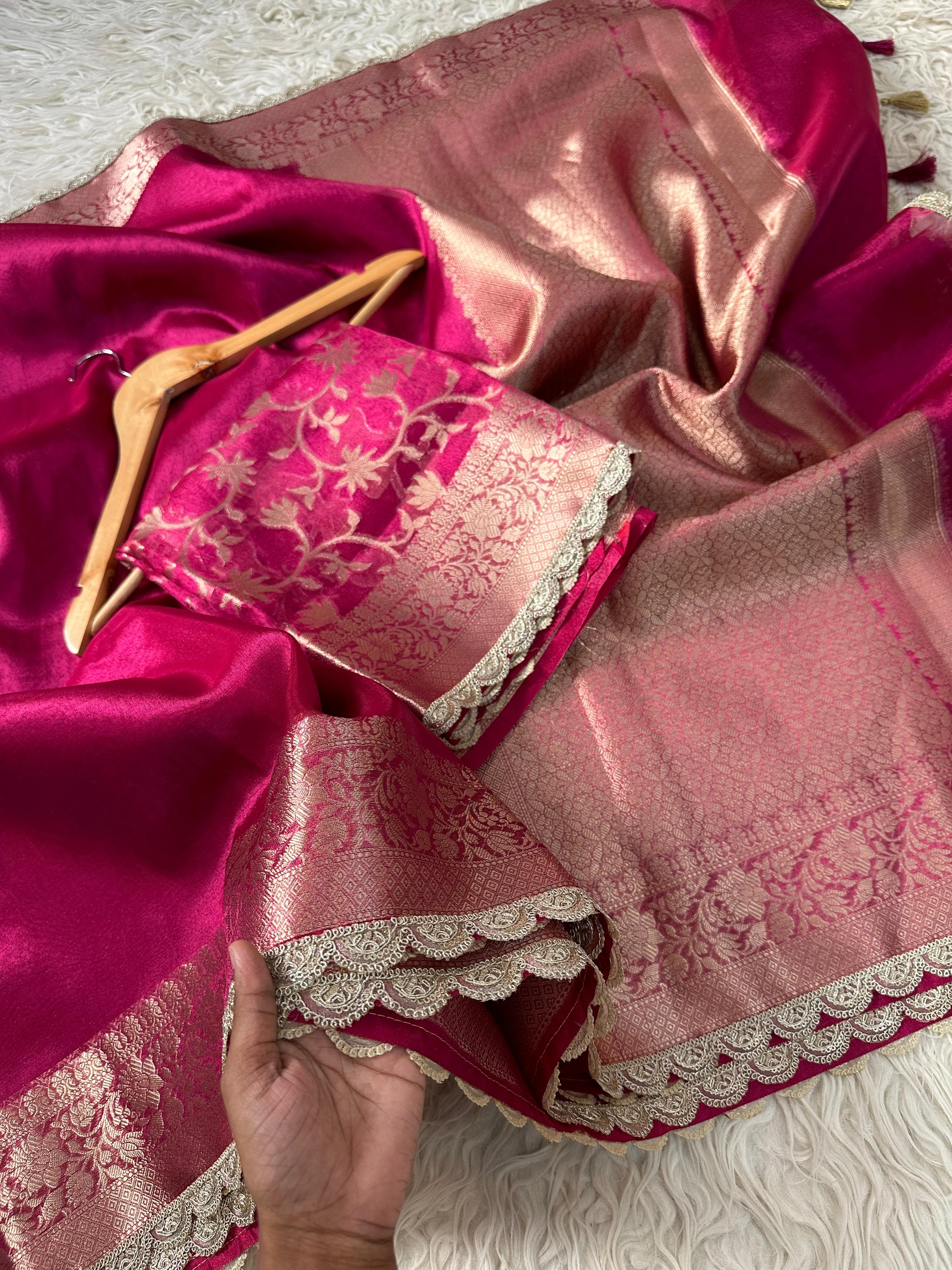 Banarasi Tissue Silk  Heavy Lace Saree With Blouse