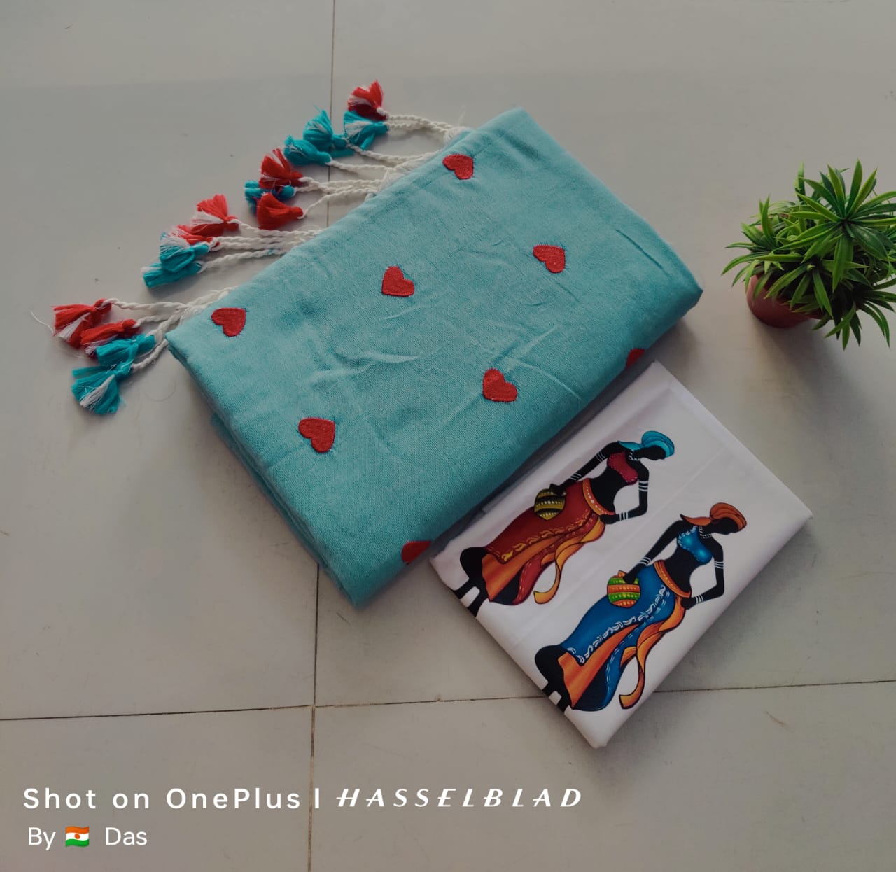 Beautiful Love Embroidery  Khaddi Cotton Saree