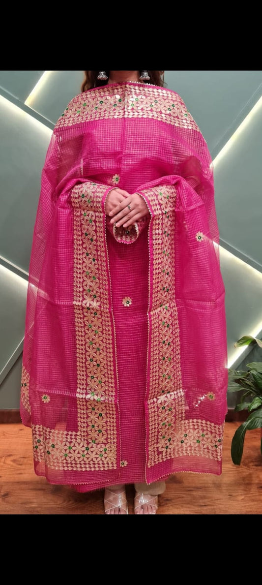 Kota-Doria Unstitched Suit with Embroidey Work