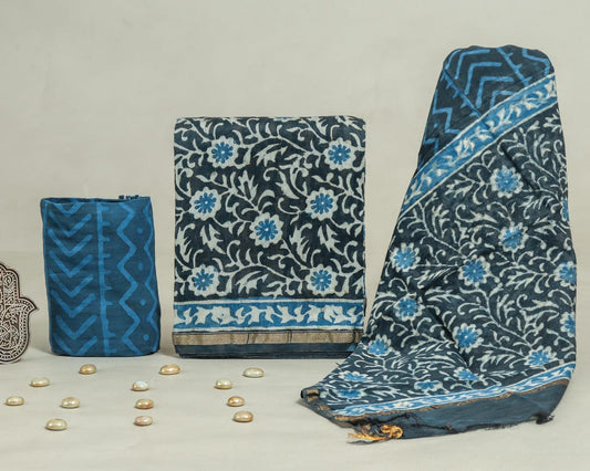 Hand Block Print Chanderi Silk Unstitched Suit