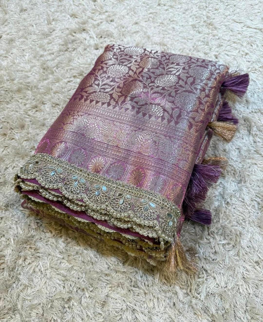 Banarasi Kanjivaram  katan Tissue Silk Saree With Beautiful lace border