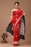 Pure Mulmul Cotton hand block Print Saree with Blouse