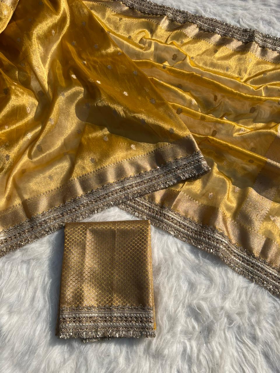 Banarasi Tissue Silk Saree With lace work border