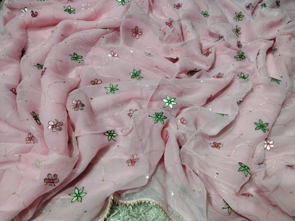 Pure Diamond Chiffon Gota Patti  Work Saree With Blouse