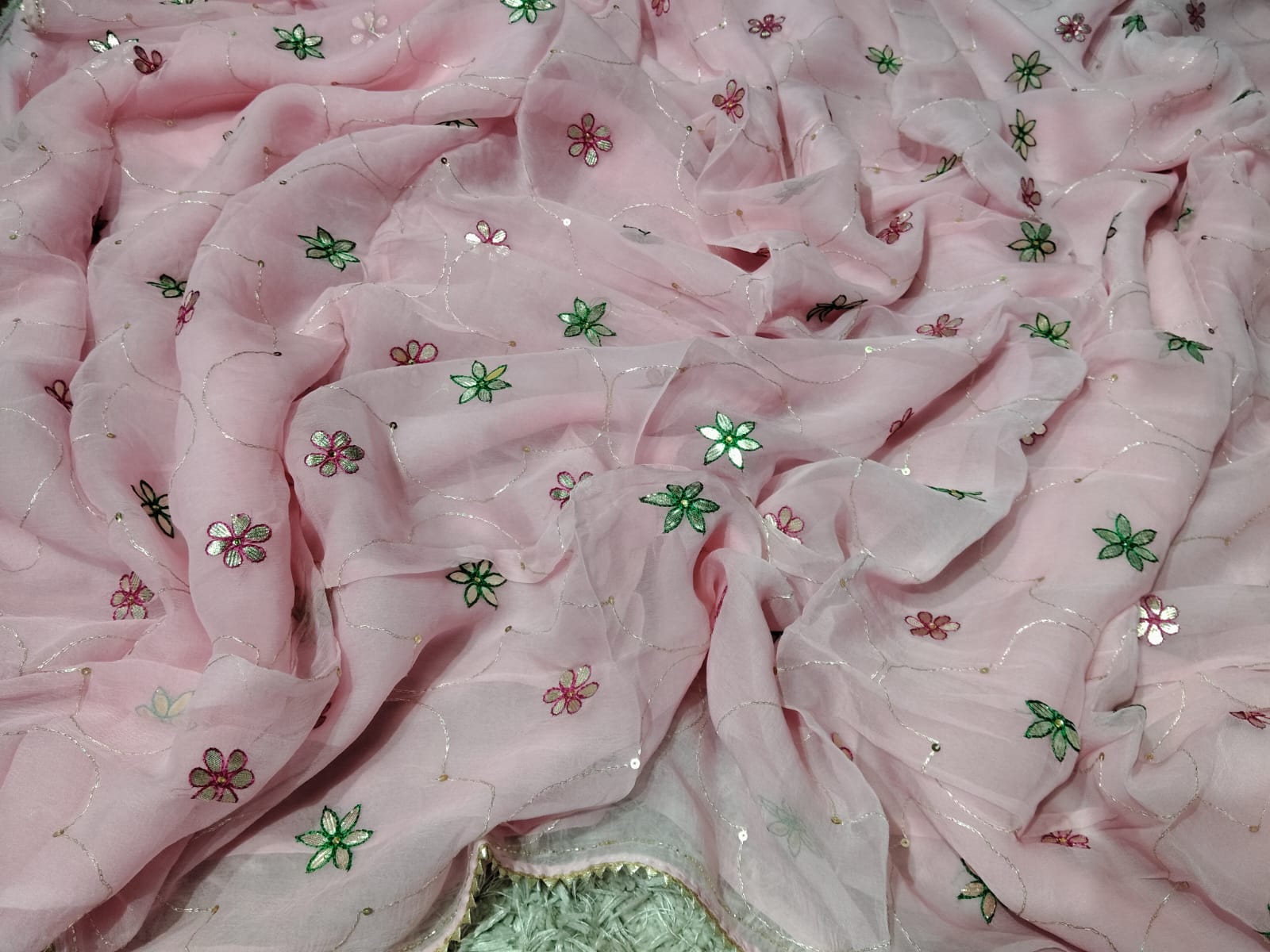 Pure Diamond Chiffon Gota Patti  Work Saree With Blouse