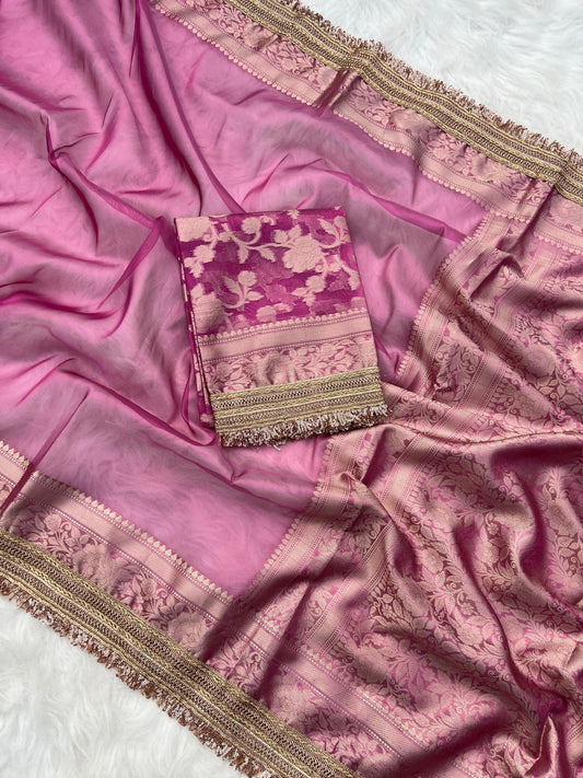 Banarasi Tissue Silk Saree With lace work border