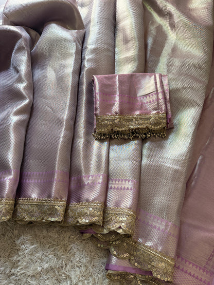 Banarasi Kanjivaram  katan Tissue Silk Saree With Beautiful lace border