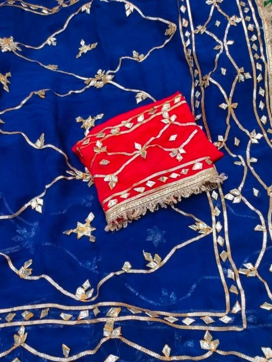 Pure Diamond Chiffon Gota Patti  Work Saree With Blouse