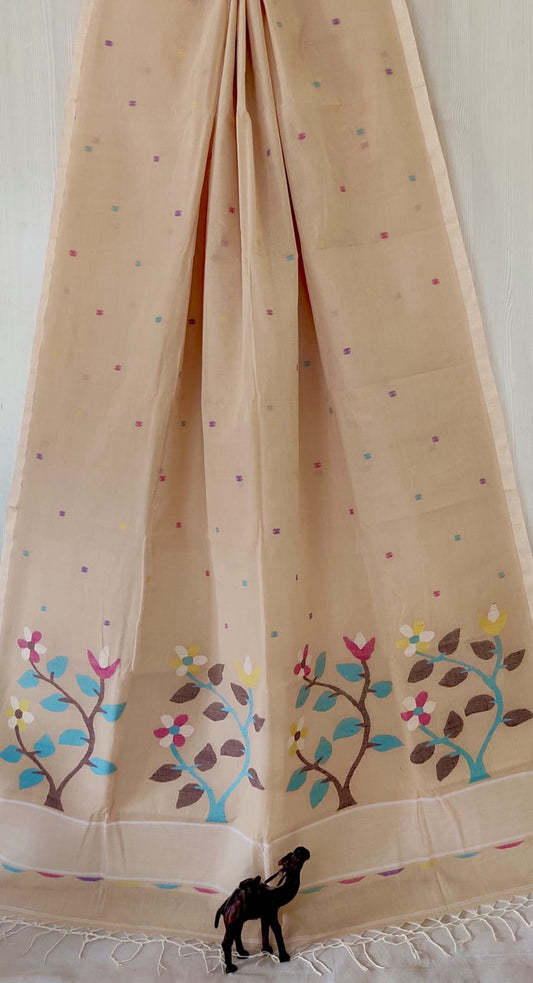 Pure Cotton needle work jamdani Saree With Blouse