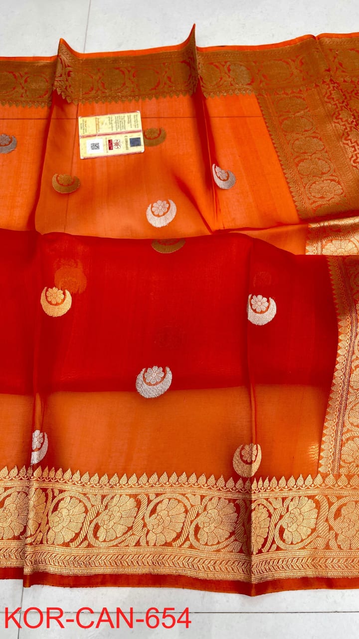 Pure Handloom banarasi  kora Silk Saree With Blouse