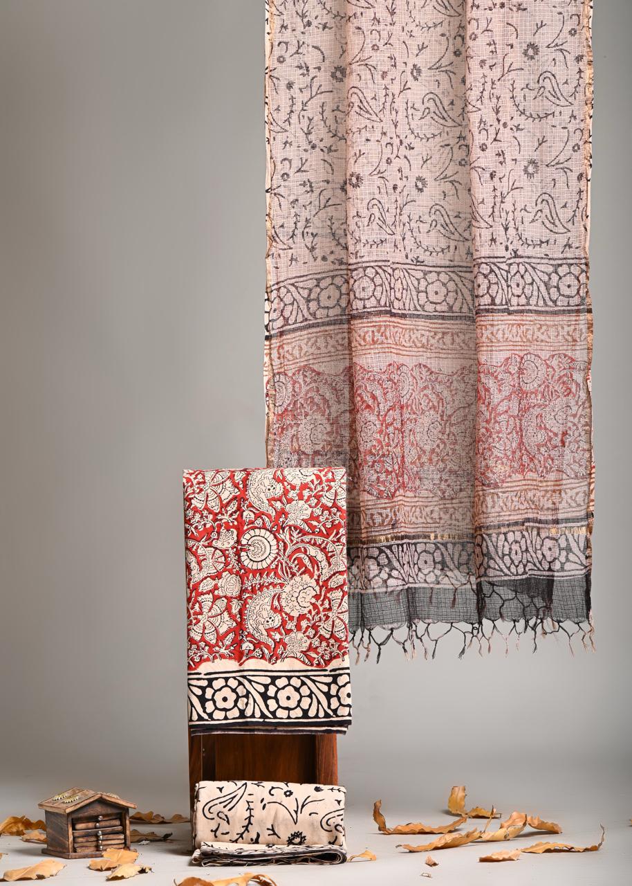 Pure Cotton Hand Block Print Suit With Kota Doriya Dupatta