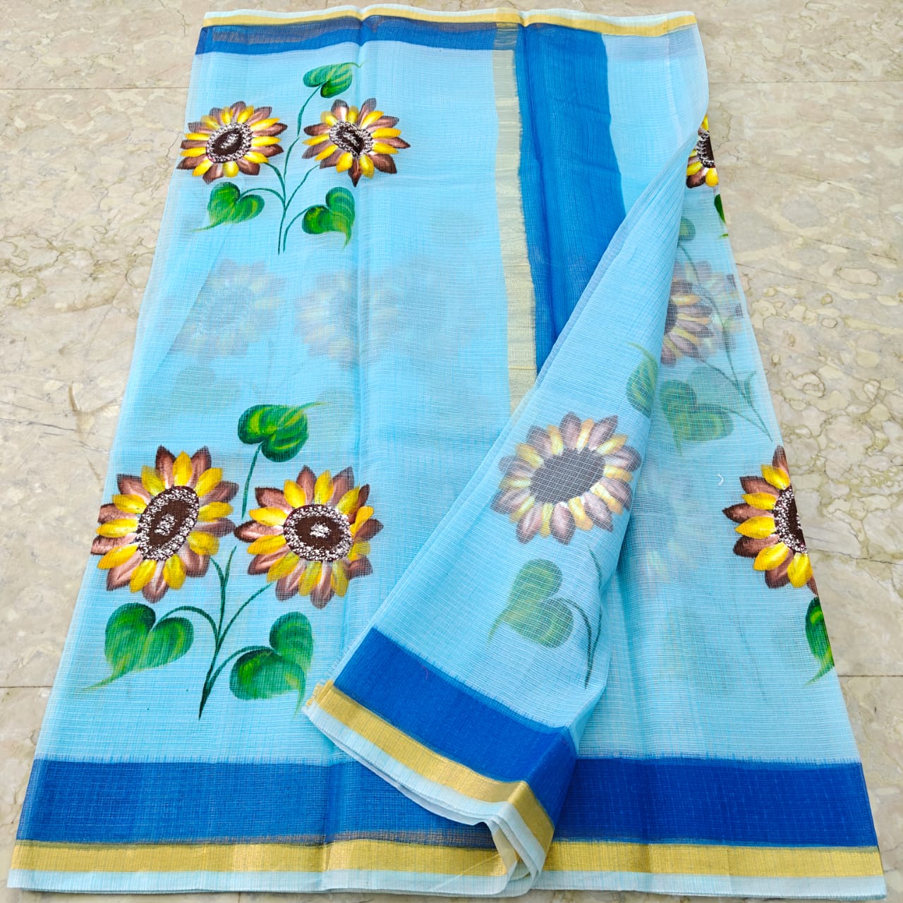 Beautiful kota cotton hand brush print work saree