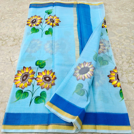 Beautiful kota cotton hand brush print work saree