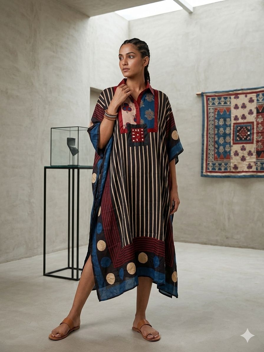 Pure Modal Silk Handblock Printed Kaftans Stitched suit