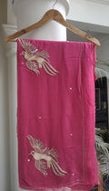 Pure Jaipuri Chiffon Hand-work motif work saree with blouse