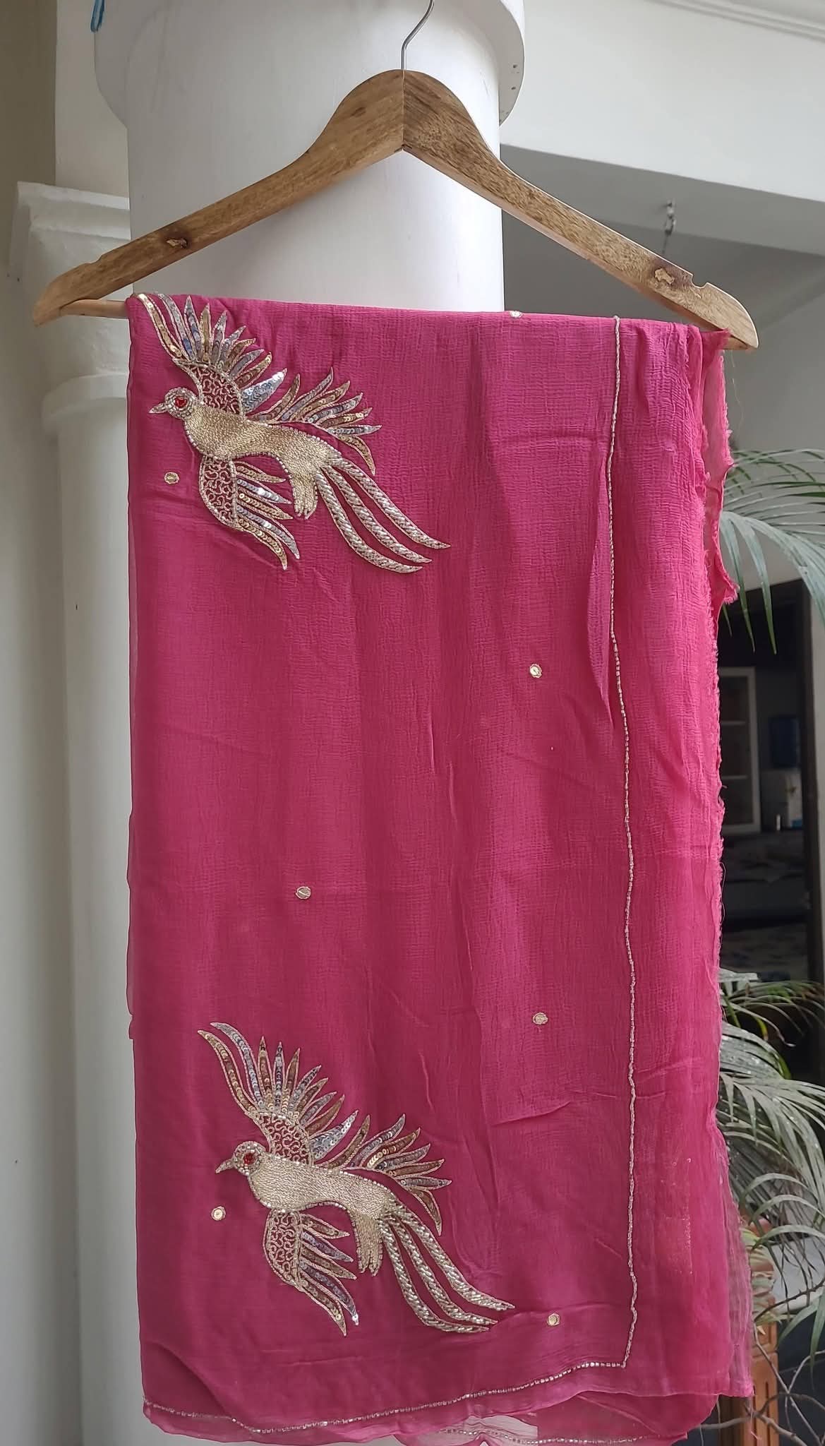 Pure Jaipuri Chiffon Hand-work motif work saree with blouse