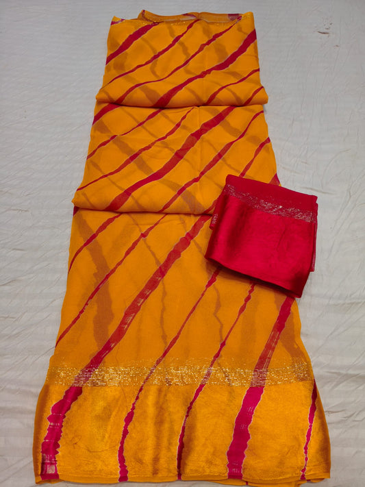 Pure Georgette Leheriya Pattern Saree