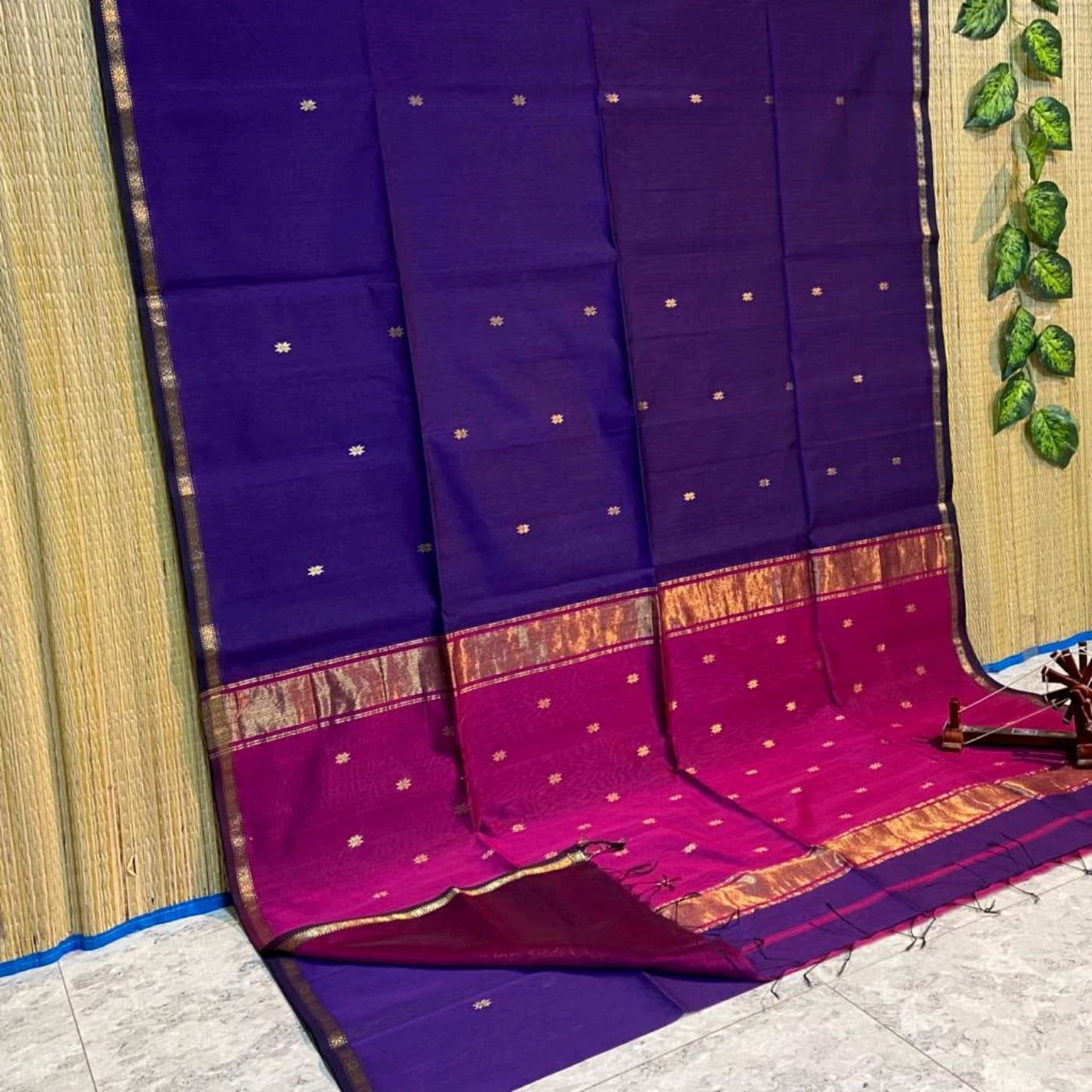 Maheshwari Cotton Silk Zari Work Saree With Blouse