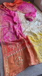 Pure Munga Silk Gotta Patti Work Saree With Blouse